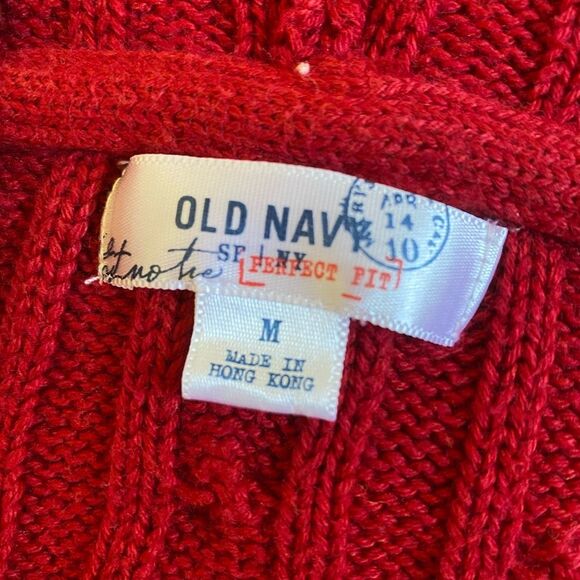 Old Navy Perfect Fit V-Neck Cable Knit Sweater Women's Size M Red Hooded Pockets - Picture 13 of 14